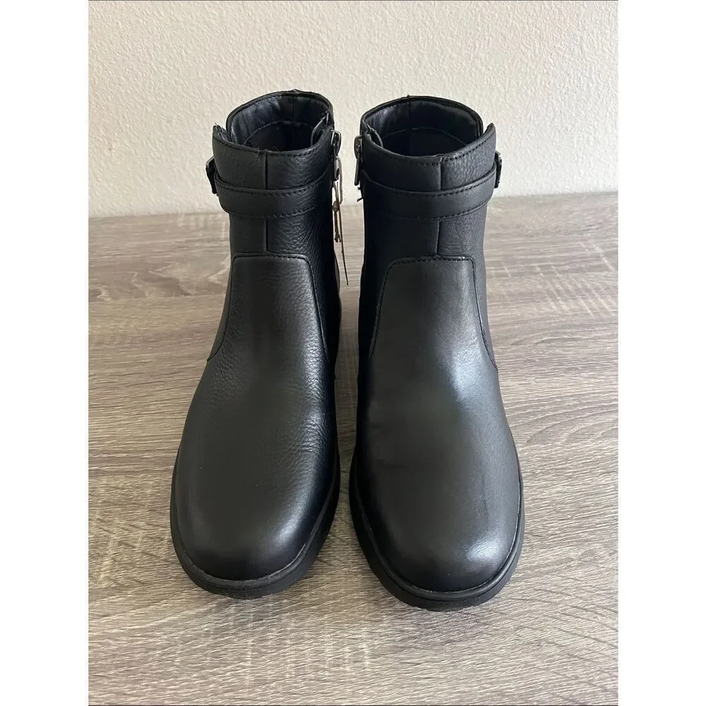 Vionic Redding Black Leather Ankle Boots Women’s Comfort Orthotic Zip Booties 7M